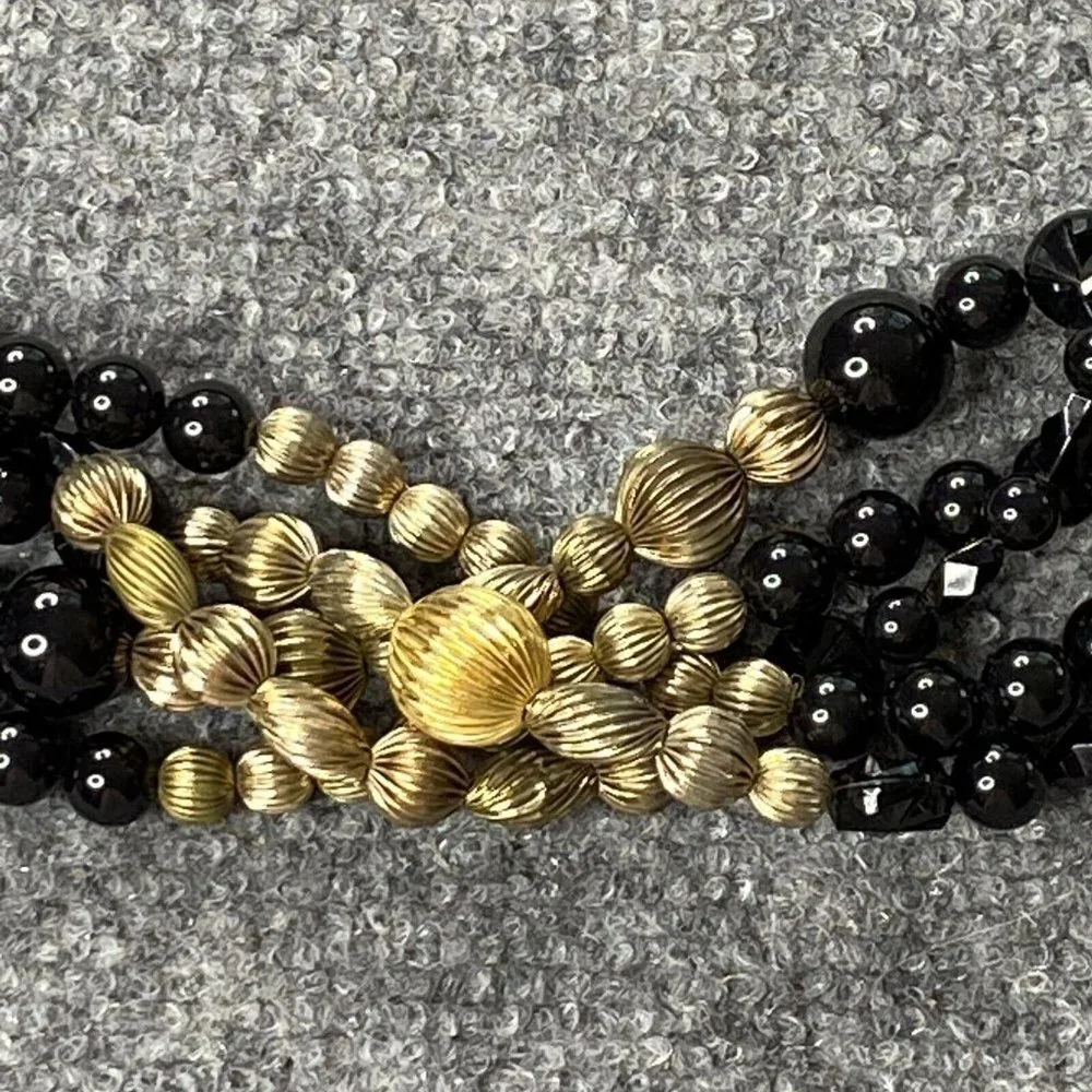 VTG Carolyn Tanner Beaded‎ Belt Women M Black Gold Adjustable Statement 80s 90s